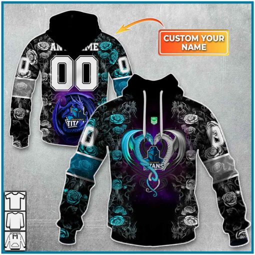 Personalized NRL – Gold Coast Titans Rose Dragon Hoodie | CoolGift99