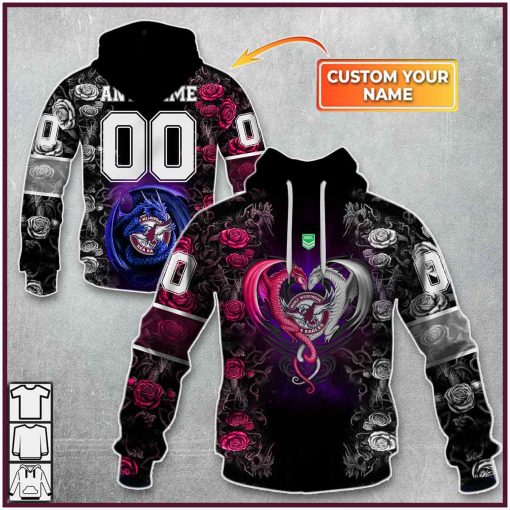 Personalized NRL – Manly Warringah Sea Eagles Rose Dragon Hoodie | CoolGift99