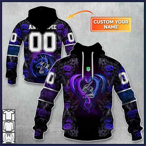 Personalized NRL – Melbourne Storm Rose Dragon Hoodie | CoolGift99