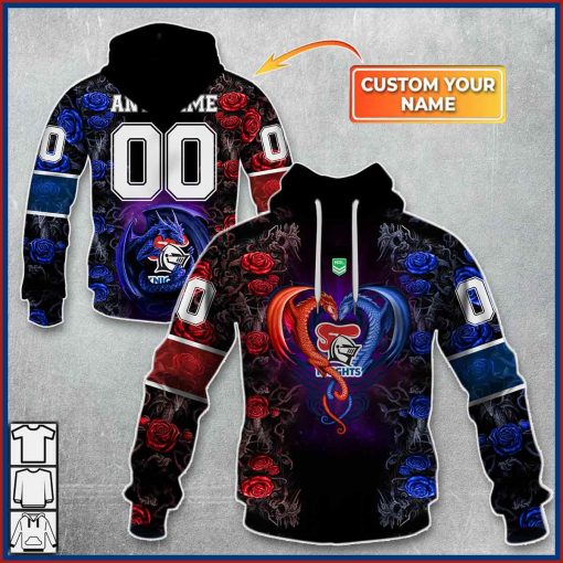 Personalized NRL – Newcastle Knights Rose Dragon Hoodie | CoolGift99