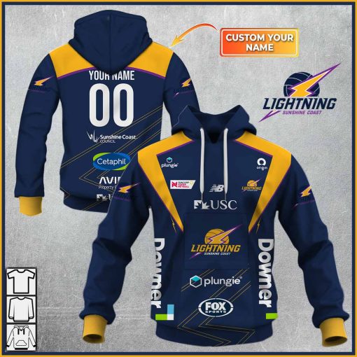 Personalized Netball Sunshine Coast Lightning Jersey Style Hoodie, T Shirt, Zip Hoodie, Sweatshirt | CoolGift99