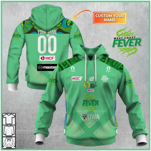 Personalized Netball West Coast Fever Jersey Style Hoodie, T Shirt, Zip Hoodie, Sweatshirt | CoolGift99