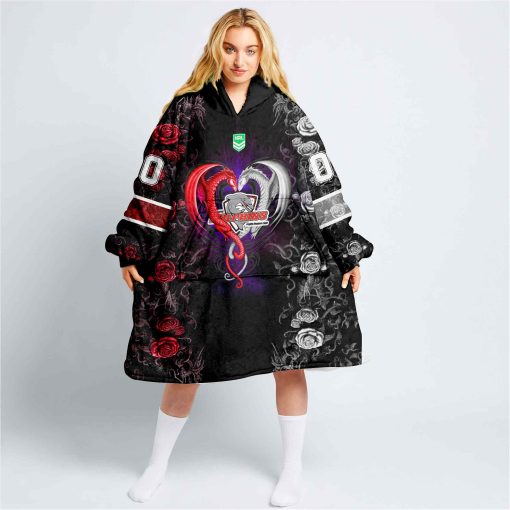 Personalized NRL Dolphins Rose Dragon Oodie, Flanket, Blanket Hoodie, Snuggie | CoolGift99
