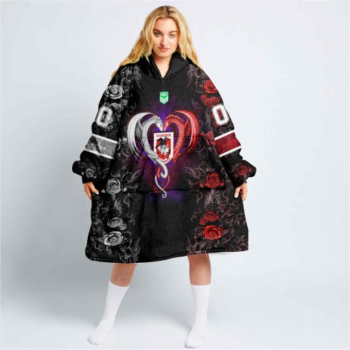 Personalized NRL St George Illawarra Dragons Rose Dragon Oodie, Flanket, Blanket Hoodie, Snuggie | CoolGift99
