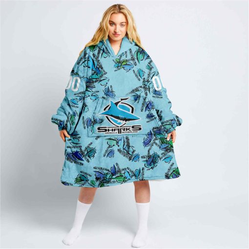 Personalized NRL Cronulla Sutherland Sharks Oodie, Flanket, Blanket Hoodie, Snuggie | CoolGift99