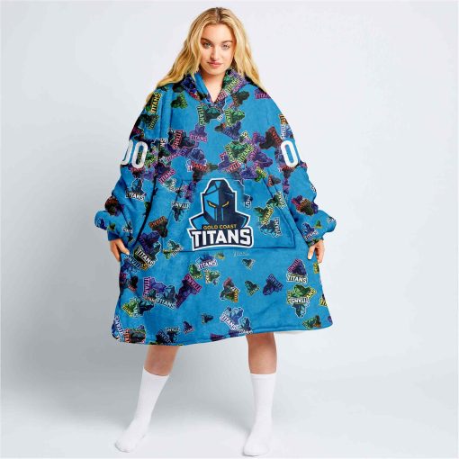 Personalized NRL Gold Coast Titans Oodie, Flanket, Blanket Hoodie, Snuggie | CoolGift99