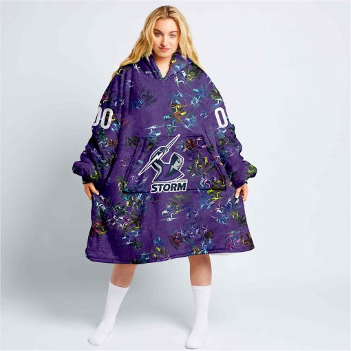 Personalized NRL Melbourne Storm Oodie, Flanket, Blanket Hoodie, Snuggie | CoolGift99