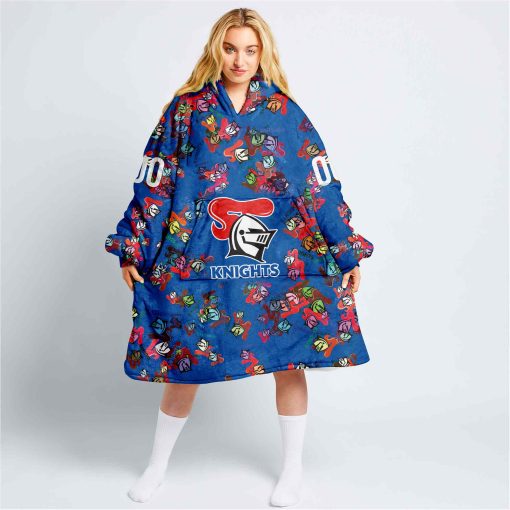 Personalized NRL Newcastle Knights Oodie, Flanket, Blanket Hoodie, Snuggie | CoolGift99