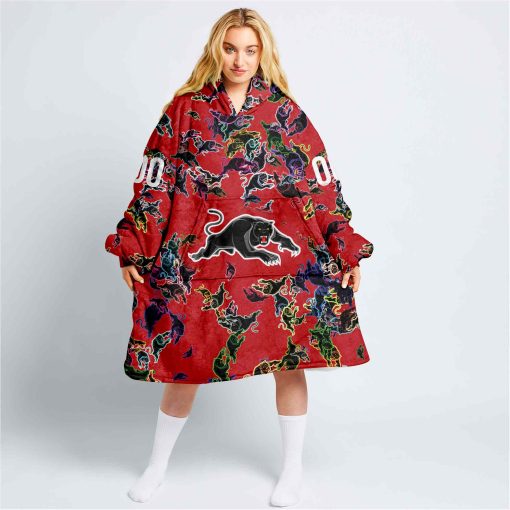 Personalized NRL Penrith Panthers Oodie, Flanket, Blanket Hoodie, Snuggie | CoolGift99