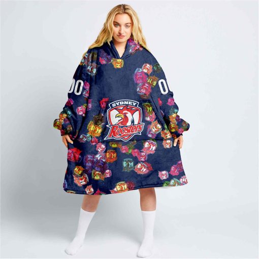Personalized NRL Sydney Roosters Oodie, Flanket, Blanket Hoodie, Snuggie | CoolGift99