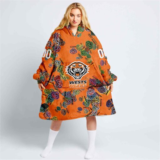 Personalized NRL Wests Tigers Oodie, Flanket, Blanket Hoodie, Snuggie | CoolGift99