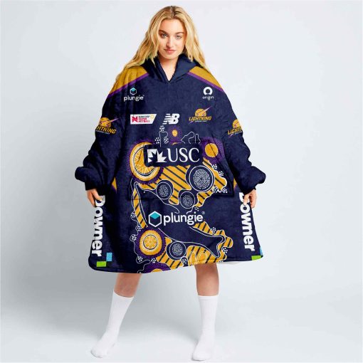 Personalized Netball Sunshine Coast Lightning Indigenous Oodie, Flanket, Blanket Hoodie, Snuggie | CoolGift99