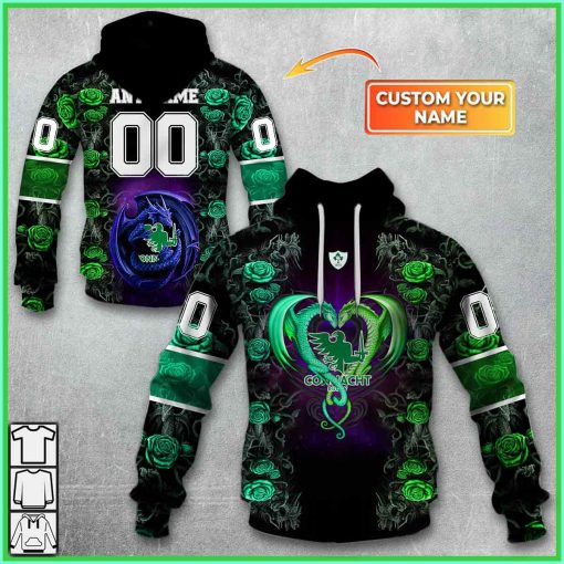Personalized IRFU Connacht Rugby Rose Dragon Hoodie | CoolGift99