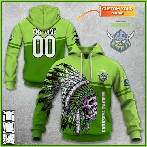 Personalized NRL Canberra Raiders Native Skull Hoodie | CoolGift99