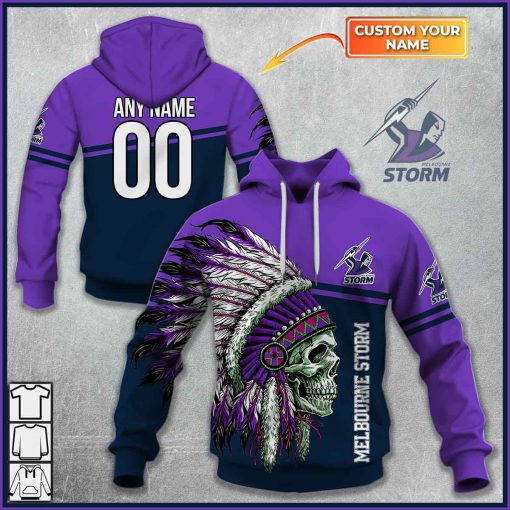 Personalized NRL Melbourne Storm Native Skull Hoodie | CoolGift99