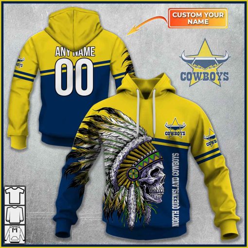 Personalized NRL North Queensland Cowboys Native Skull Hoodie | CoolGift99