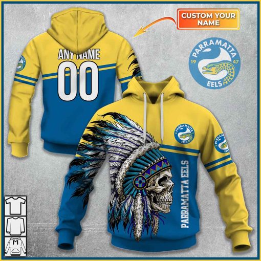 Personalized NRL Parramatta Eels Native Skull Hoodie | CoolGift99