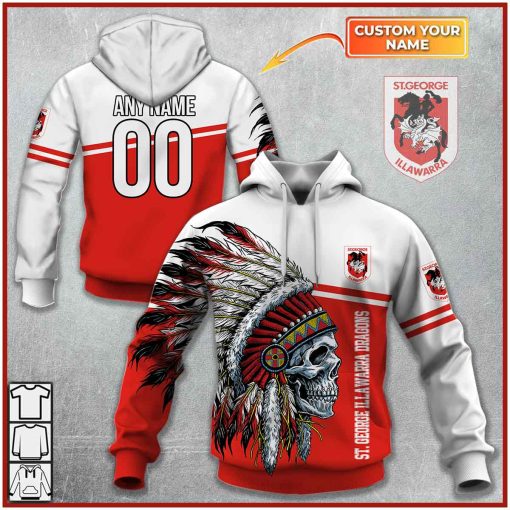 Personalized NRL St George Illawarra Dragon Native Skull Hoodie | CoolGift99