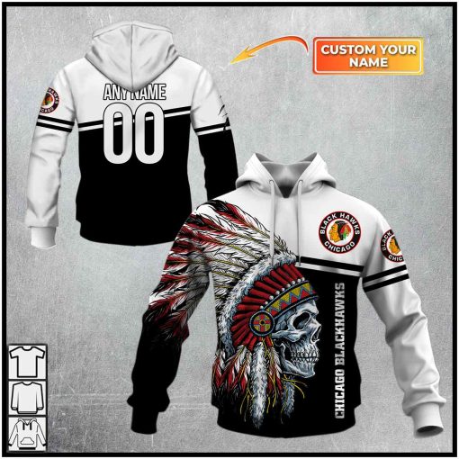 Personalized NHL Chicago Blackhawks Native Skull Hoodie 2 | CoolGift99