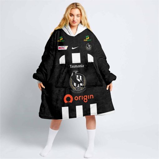 Personalized Netball AU Collingwood Magpies Oodie, Flanket, Blanket Hoodie, Snuggie V2 | SuperGift99