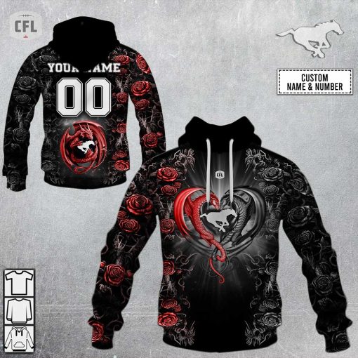 Personalized CFL Calgary Stampeders Rose Dragon V3 Hoodie | SuperGift99