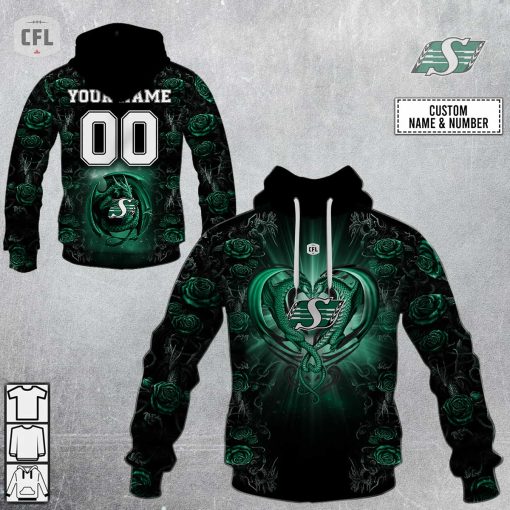 Personalized CFL Saskatchewan Roughriders Rose Dragon V2 Hoodie | SuperGift99