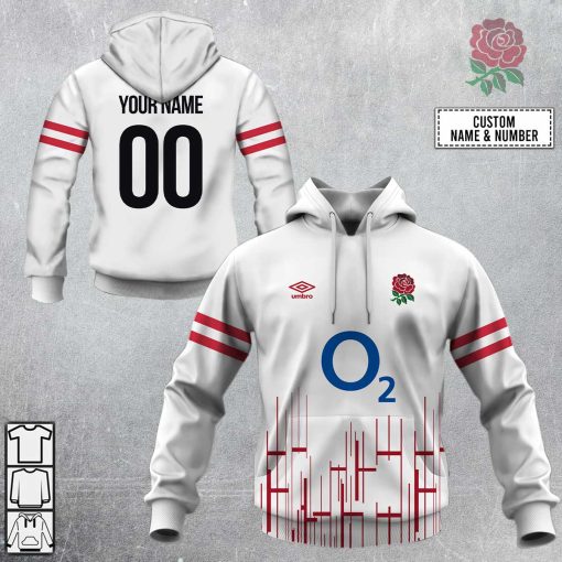 Personalized England Rugby Jersey 22 White Hoodie | SuperGift99