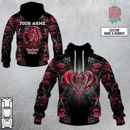 Personalized England Rugby Rose Dragon V1 Hoodie | SuperGift99