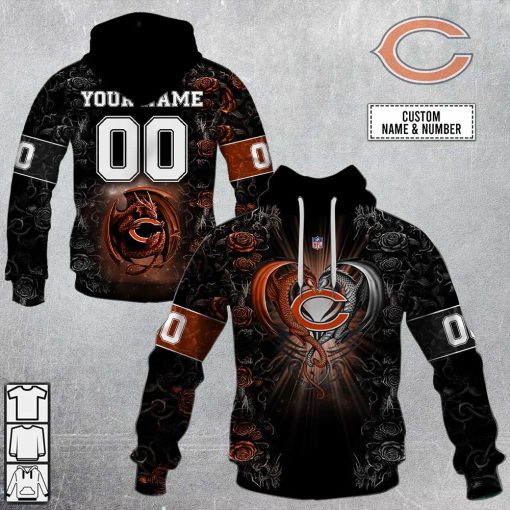 Personalized NFL Rose Dragon Chicago Bears Hoodie | SuperGift99