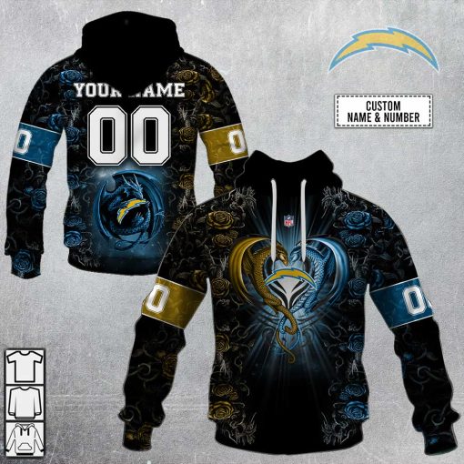 Personalized NFL Rose Dragon Los Angeles Chargers Hoodie | SuperGift99