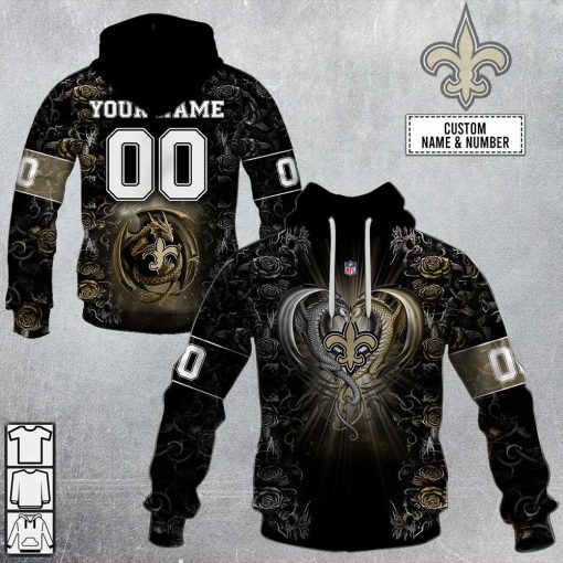 Personalized NFL Rose Dragon New Orleans Saints Hoodie | SuperGift99