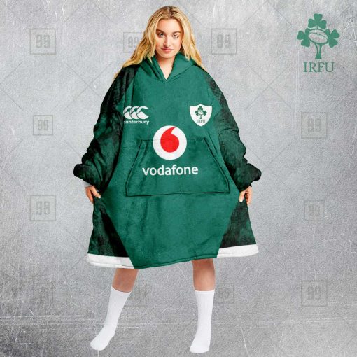 Personalized Ireland National Rugby Oodie, Flanket, Blanket Hoodie, Snuggie Jesey Style – V2 | CoolGift99