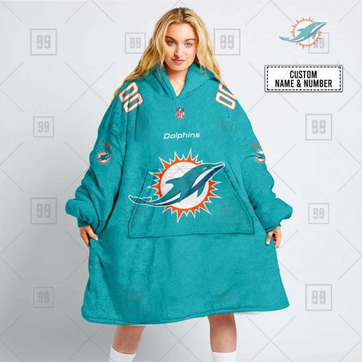 Personalized NFL Miami Dolphins Oodie, Flanket, Blanket Hoodie, Snuggie | SuperGift99