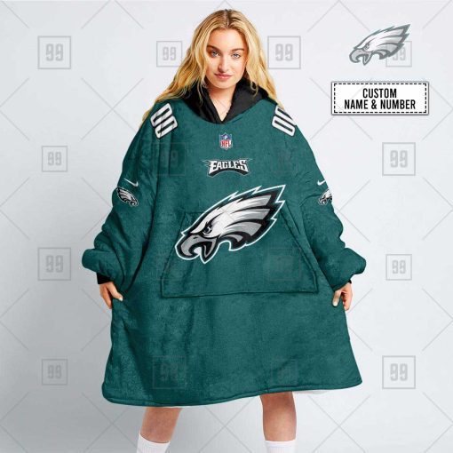 Personalized NFL Philadelphia Eagles Jersey Style Oodie, Flanket, Blanket Hoodie, Snuggie | SuperGift99