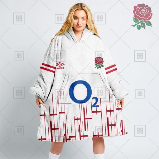 Personalized England Rugby Jersey Style – White Oodie, Flanket, Blanket Hoodie, Snuggie | CoolGift99