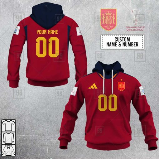 Personalized FIFA World Cup 2022 Spain Football 3D Hoodie Jersey | SuperGift99
