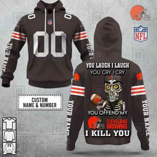 Personalized NFL Cleveland Browns You Laugh I Laugh Jersey Hoodie | SuperGift99