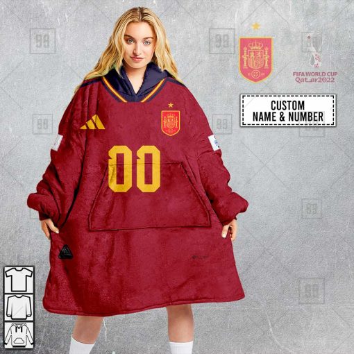 Personalized FIFA World Cup 2022 Spain Football JERSEY 2022 Oodie, Flanket, Blanket Hoodie, Snuggie | SuperGift99