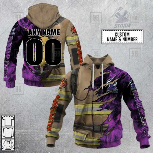 Personalized NRL Melbourne Storm Firefighter | Hoodie, T Shirt, Zip Hoodie, Sweatshirt