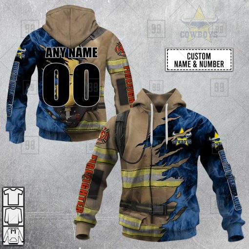 Personalized NRL North Queensland Cowboys Firefighter | Hoodie, T Shirt, Zip Hoodie, Sweatshirt