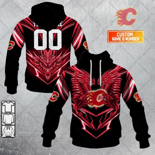 Personalized NHL Calgary Flames Dragon V05 Hoodie, T Shirt, Zip Hoodie, Sweatshirt