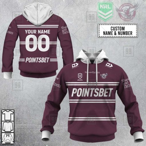 Personalized NRL Manly Warringah Sea Eagles Home Jersey Style Hoodie, T Shirt, Zip Hoodie, Sweatshirt