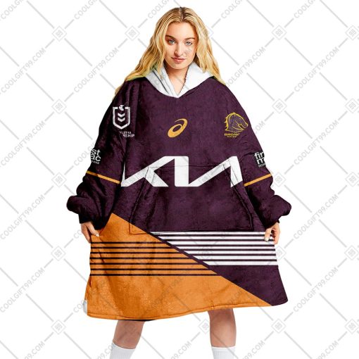 Personalized NRL Brisbane Broncos Mix Jersey Oodie, Flanket, Blanket Hoodie, Snuggie