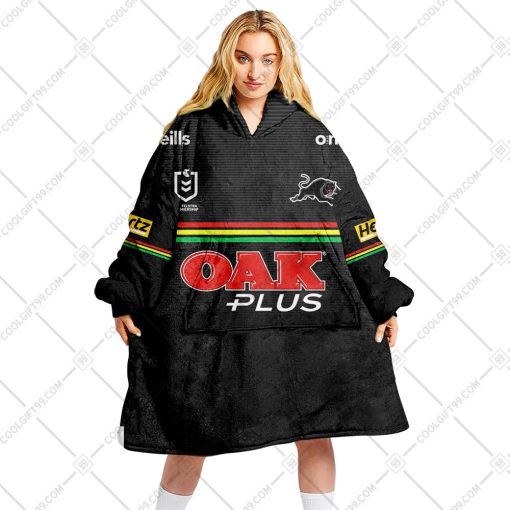 Personalized NRL Penrith Panthers Mix Jersey Oodie, Flanket, Blanket Hoodie, Snuggie