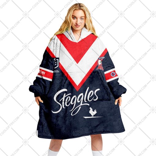 Personalized NRL Sydney Roosters Mix Jersey Oodie, Flanket, Blanket Hoodie, Snuggie