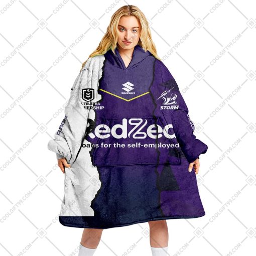 Personalized NRL Melbourne Storm Mix Jersey Oodie, Flanket, Blanket Hoodie, Snuggie