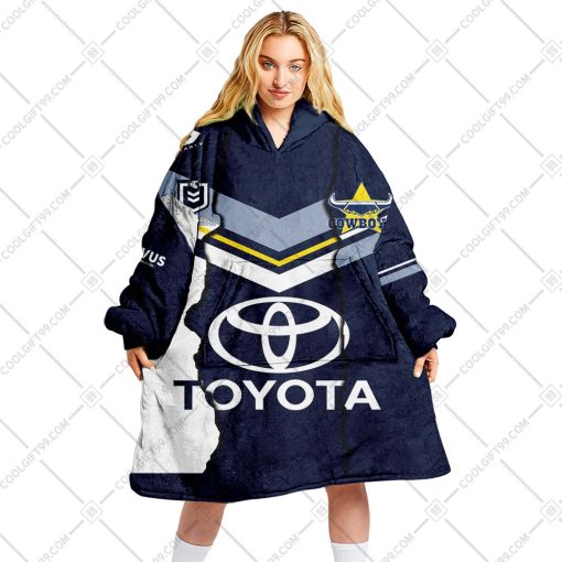 Personalized NRL North Queensland Cowboys Mix Jersey Oodie, Flanket, Blanket Hoodie, Snuggie