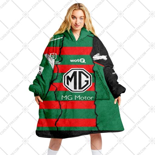 Personalized NRL South Sydney Rabbitohs Mix Jersey Oodie, Flanket, Blanket Hoodie, Snuggie