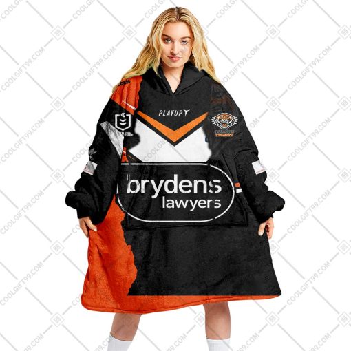 Personalized NRL Wests Tigers Mix Jersey Oodie, Flanket, Blanket Hoodie, Snuggie