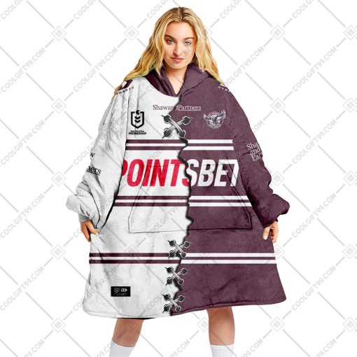 Personalized NRL Manly Warringah Sea Eagles Mix V2 Jersey Oodie, Flanket, Blanket Hoodie, Snuggie